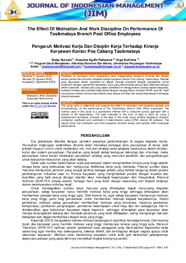 (PDF) The Effect Of Motivation And Work Discipline On Performance Of ...