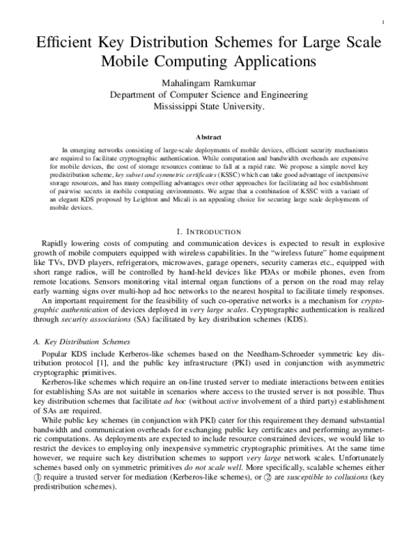 (PDF) Efficient Key Distribution Schemes for Large Scale Mobile ...