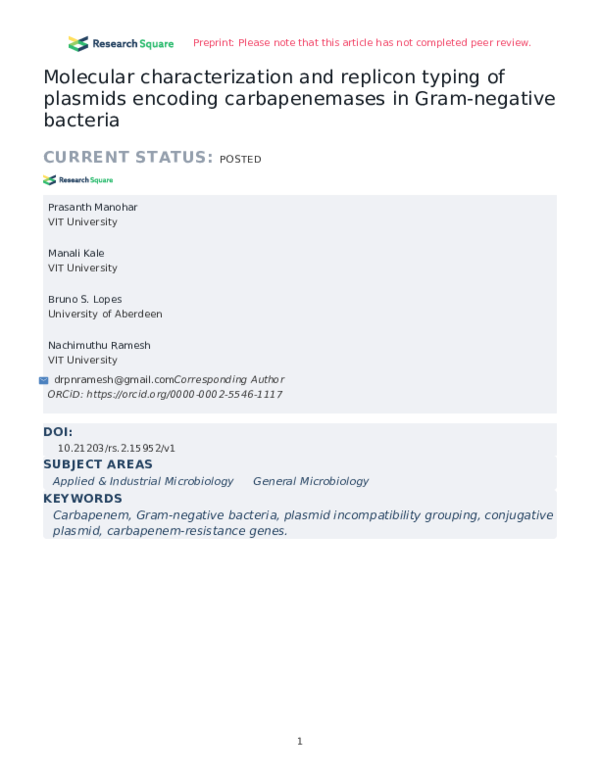 (PDF) Molecular characterization and replicon typing of plasmids ...