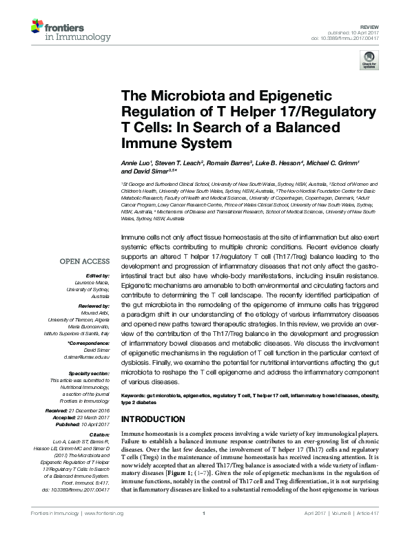 (PDF) The Microbiota and Epigenetic Regulation of T Helper 17 ...
