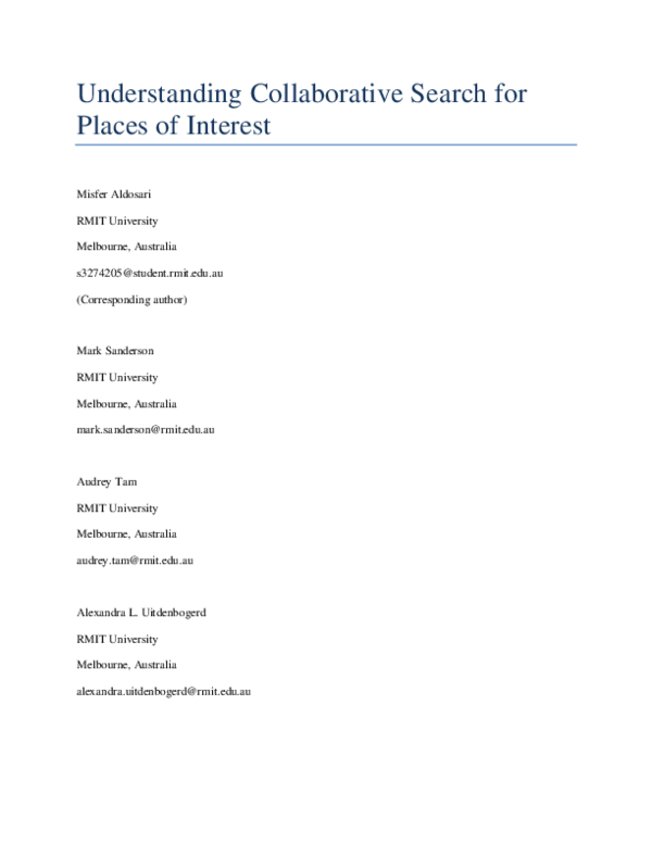 (PDF) Understanding collaborative search for places of interest