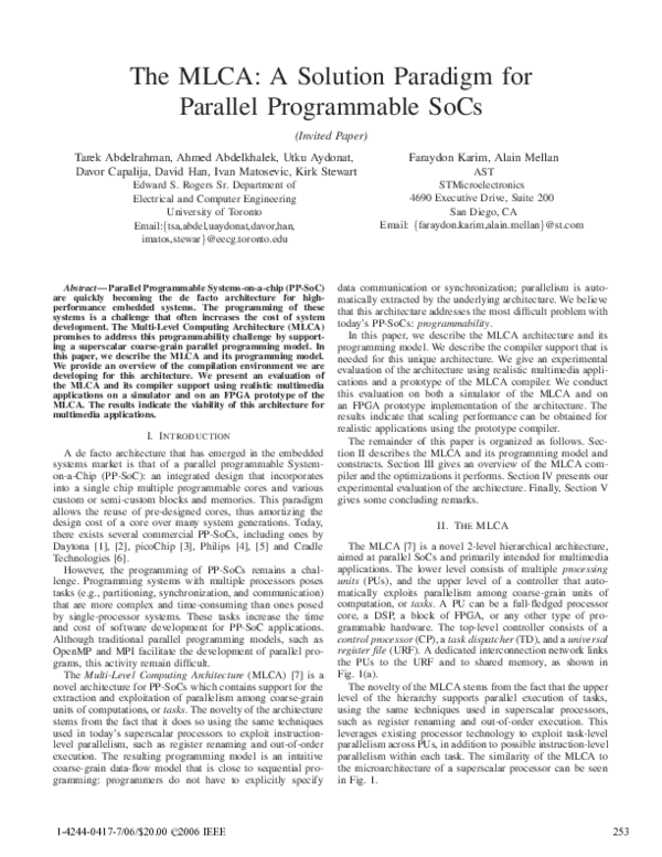 (PDF) The MLCA: A Solution Paradigm for Parallel Programmable SoCs