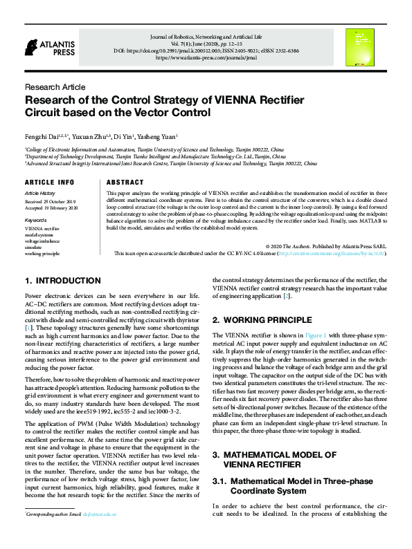 (PDF) Research of the Control Strategy of Vienna Rectifier Circuit ...