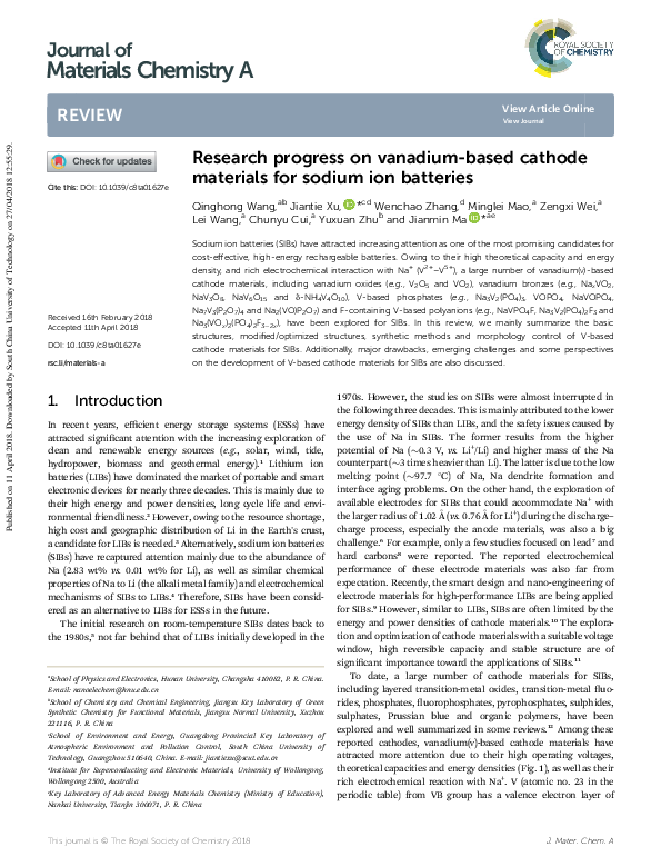 (PDF) Research progress on vanadium-based cathode materials for sodium ...