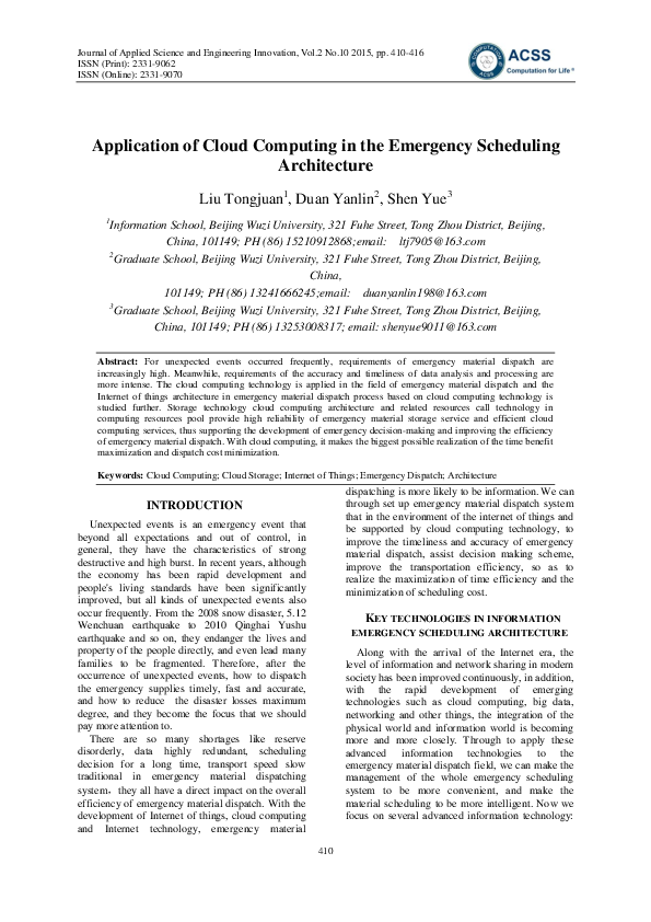 (PDF) Application of Cloud Computing in the Emergency Scheduling ...