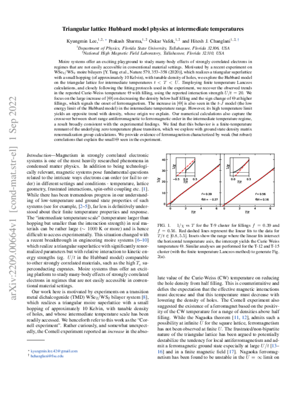 (PDF) Triangular lattice Hubbard model physics at intermediate temperatures