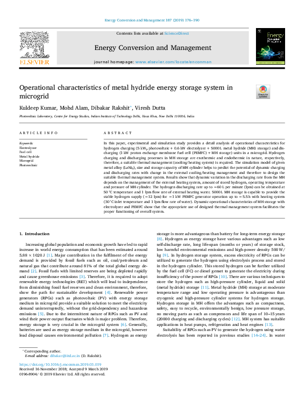(PDF) Operational characteristics of metal hydride energy storage