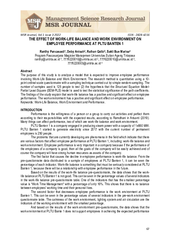 (PDF) Effect of Work-Life Balance and Work Environment on Employee ...