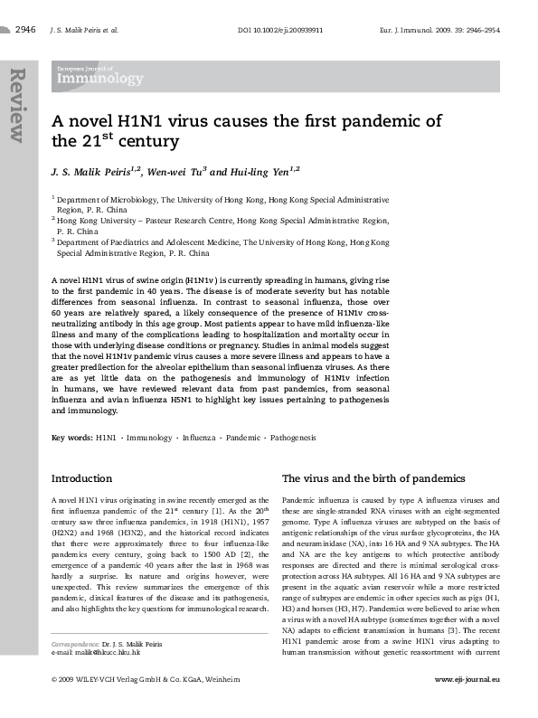 (PDF) A novel H1N1 virus causes the first pandemic of the 21stcentury