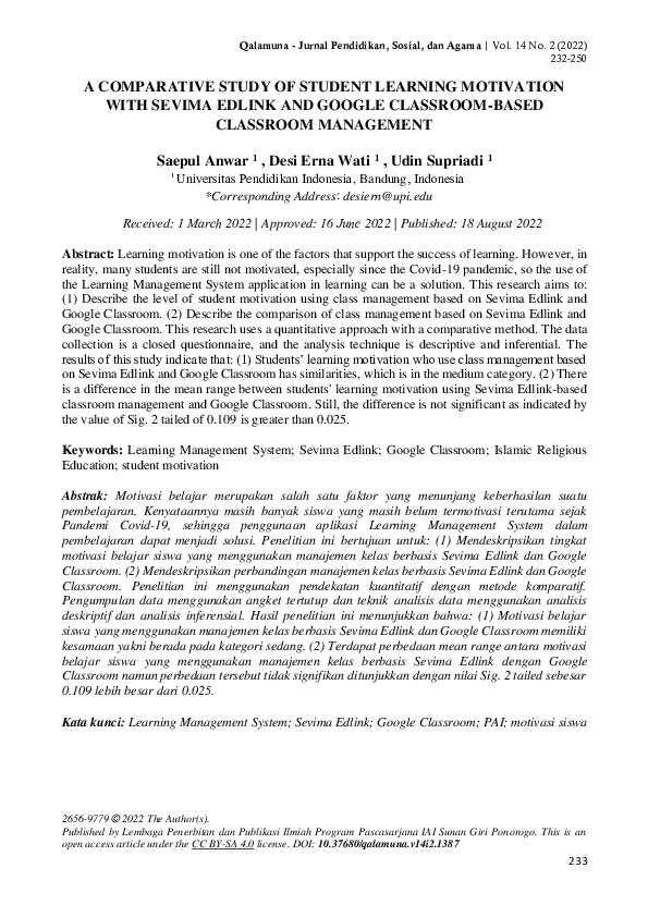 (PDF) A Comparative Study of Student Learning Motivation with Sevima ...