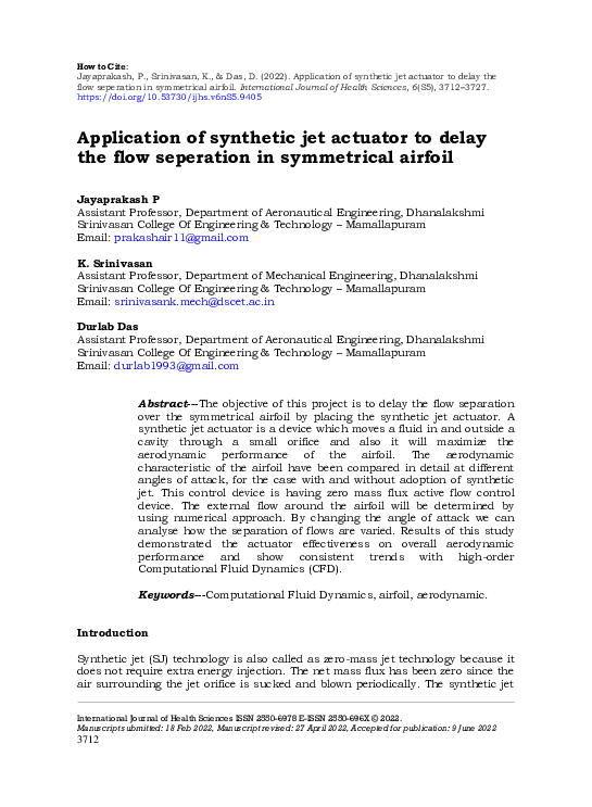 (PDF) Application of synthetic jet actuator to delay the flow ...