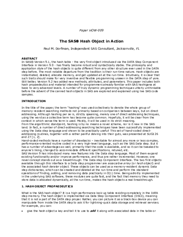 (PDF) The SAS® Hash Object in Action