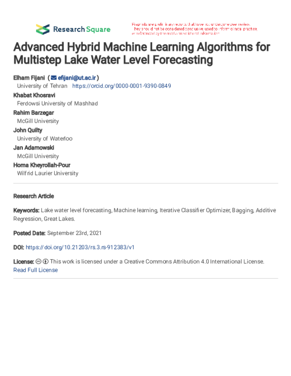 (PDF) Advanced Hybrid Machine Learning Algorithms for Multistep Lake ...