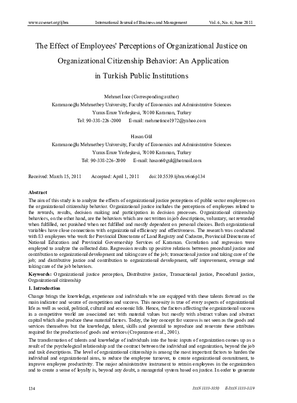 (PDF) The Effect of Employees' Perceptions of Organizational Justice on ...