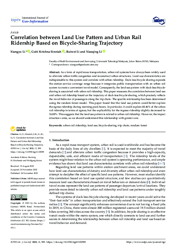 (PDF) Correlation between Land Use Pattern and Urban Rail Ridership ...