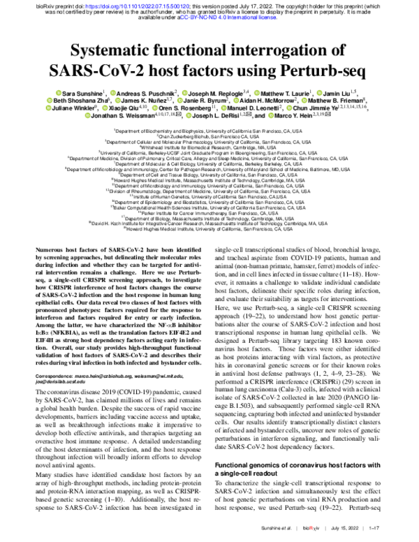 (PDF) Systematic functional interrogation of SARS-CoV-2 host factors ...