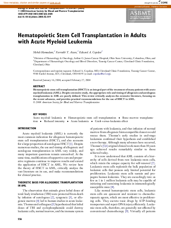 (PDF) Hematopoietic Stem Cell Transplantation in Adults with Acute ...