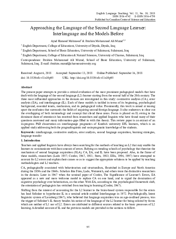 (PDF) Approaching the Language of the Second Language Learner ...