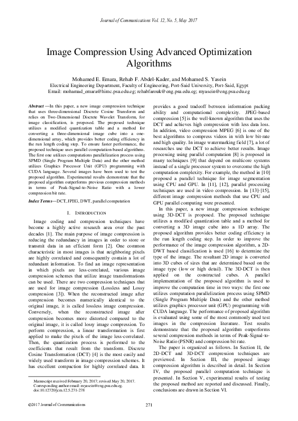 (PDF) Image Compression Using Advanced Optimization Algorithms