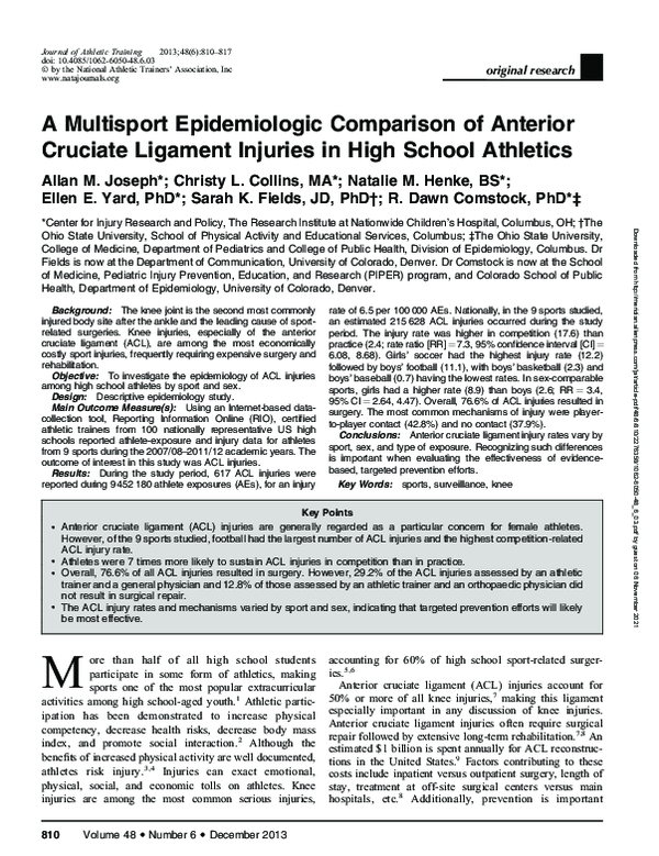 (PDF) A Multisport Epidemiologic Comparison of Anterior Cruciate ...