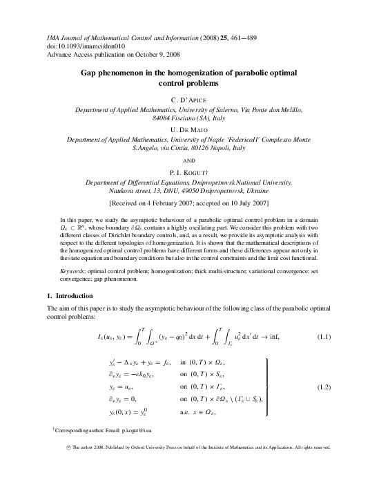 (PDF) Gap phenomenon in the homogenization of parabolic optimal control ...