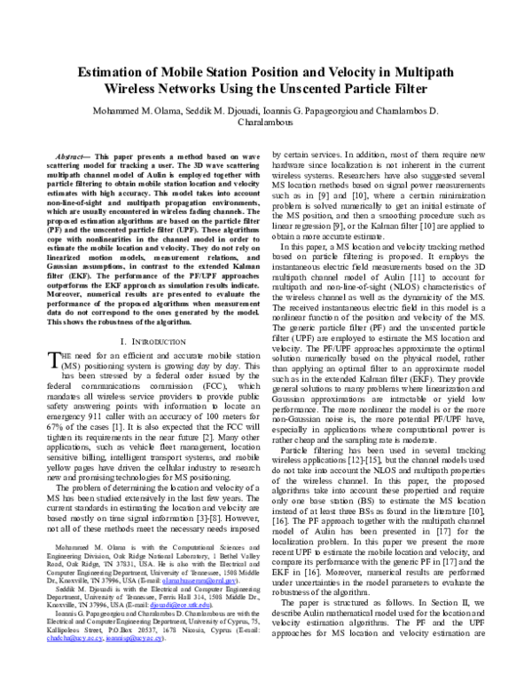 (PDF) Estimation of mobile station position and velocity in multipath ...
