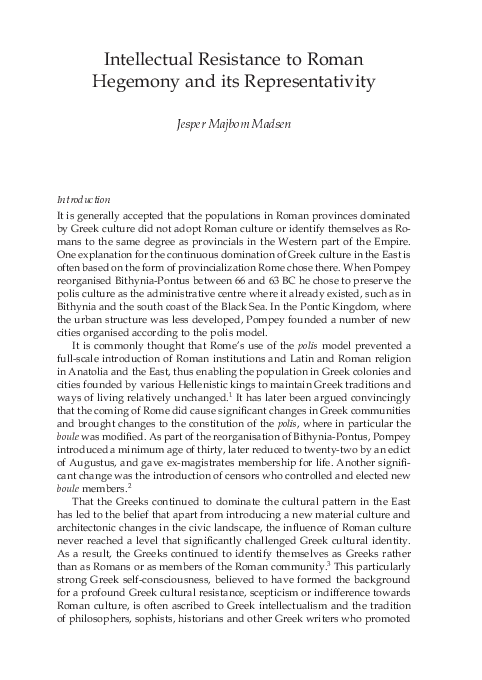 (PDF) Intellectual Resistance to Roman Hegemony and its Representativity