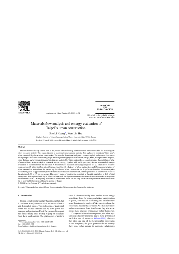 (PDF) Materials flow analysis and emergy evaluation of Taipei’s urban ...