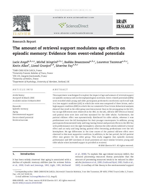 (PDF) The amount of retrieval support modulates age effects on episodic ...