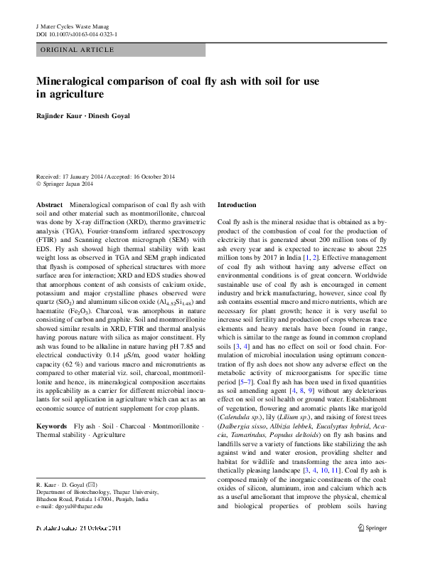 (PDF) Mineralogical comparison of coal fly ash with soil for use in ...