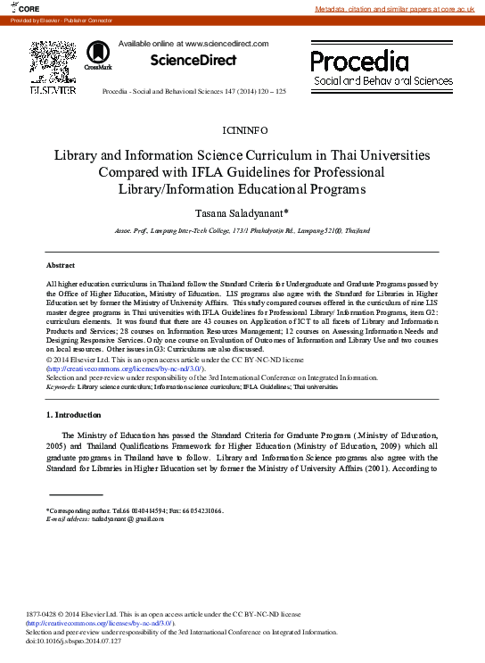 (PDF) Library and Information Science Curriculum in Thai Universities ...