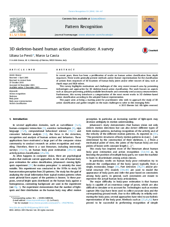 (PDF) 3D skeleton-based human action classification: A survey
