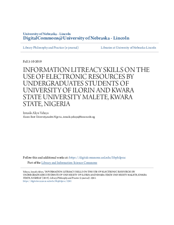 (PDF) Information Litreacy Skills on the Use of Electronic Resources by ...