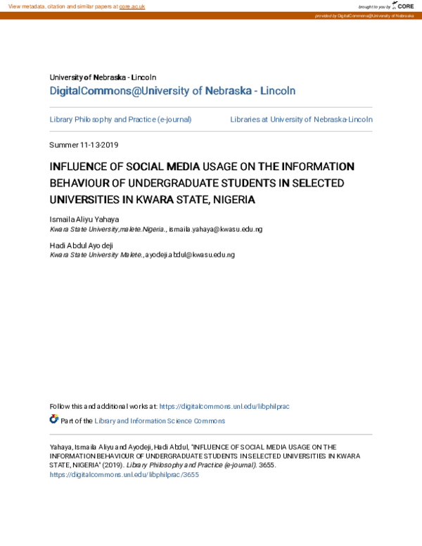 (PDF) Influence of Social Media Usage on the Information Behaviour of ...