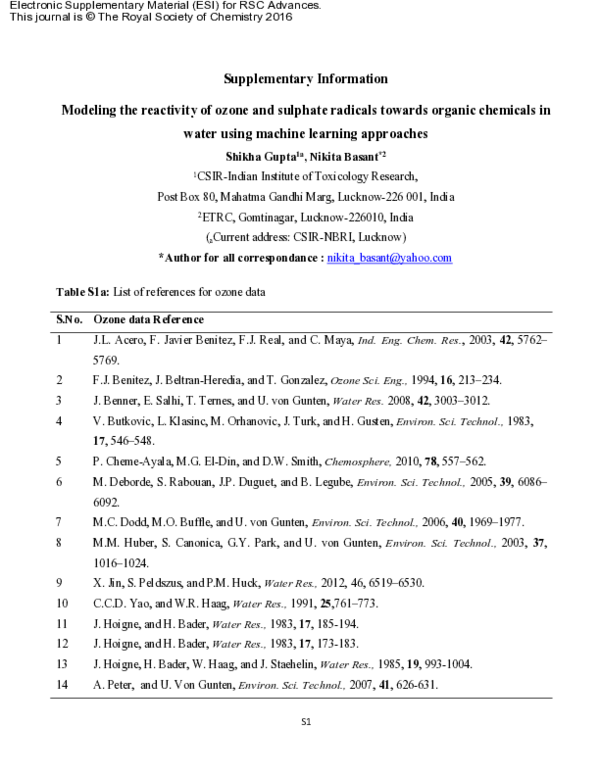 (PDF) Modeling the reactivity of ozone and sulphate radicals towards ...