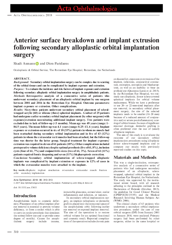 (PDF) Anterior surface breakdown and implant extrusion following ...
