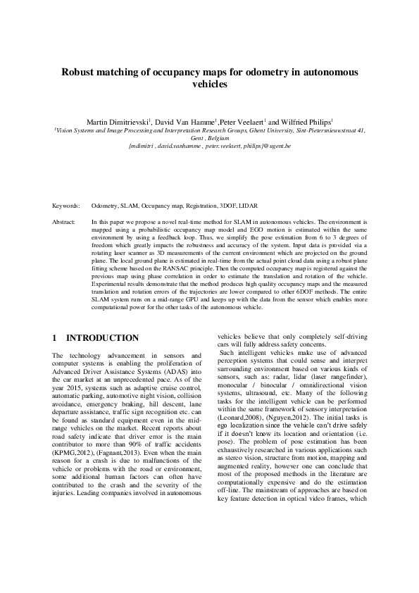 (PDF) Robust Matching of Occupancy Maps for Odometry in Autonomous Vehicles