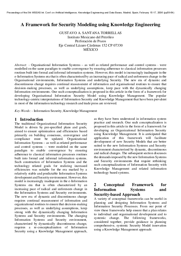(PDF) A Framework for Security Modeling using Knowledge Engineering