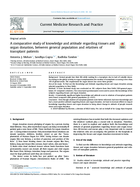 (PDF) A comparative study of knowledge and attitude regarding tissues ...