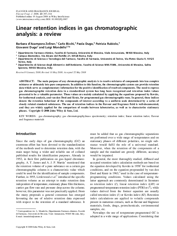 (PDF) Linear retention indices in gas chromatographic analysis a