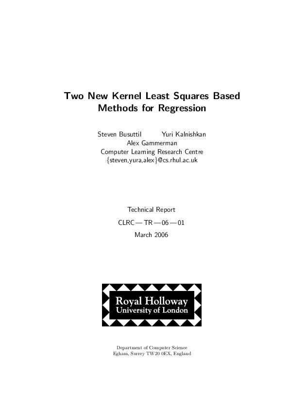 (PDF) Two New Kernel Least Squares Based Methods for Regression