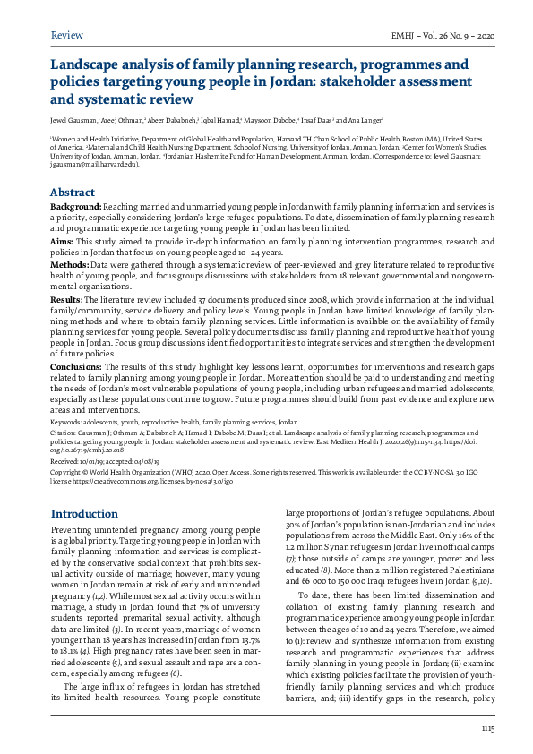 (PDF) Landscape analysis of family planning research, programmes and policies targeting young