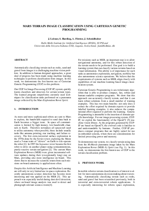 (PDF) Mars terrain image classification using Cartesian Genetic Programming