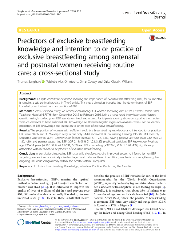 (PDF) Predictors of exclusive breastfeeding knowledge and intention to ...