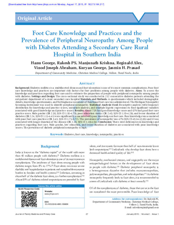 (PDF) Foot care knowledge and practices and the prevalence of ...