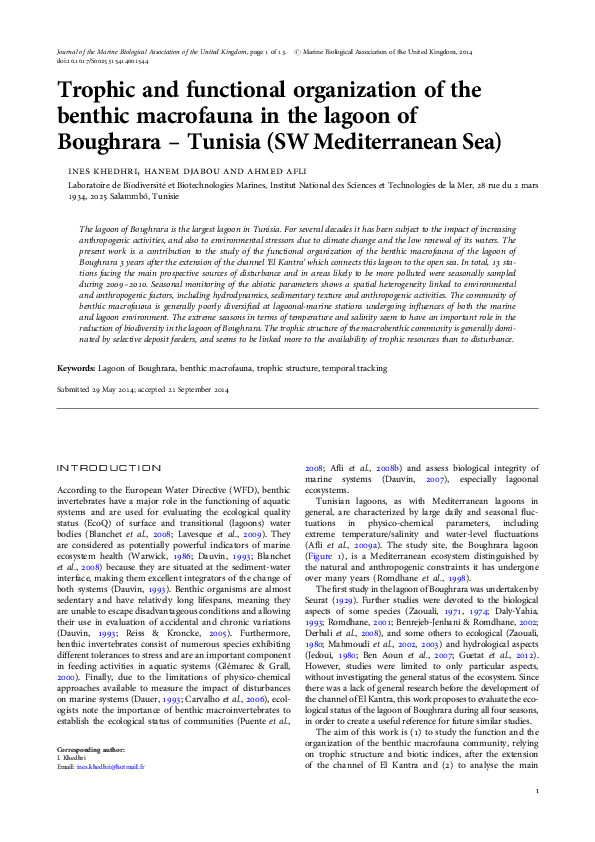 (PDF) Trophic and functional organization of the benthic macrofauna in ...