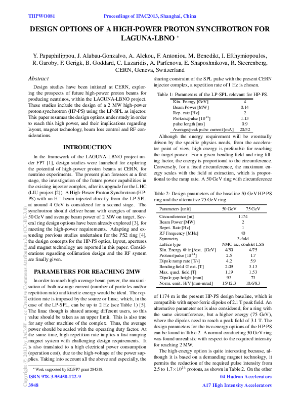 (PDF) Design Options of a High-Power Proton Synchrotron for Laguna-Lbno ...