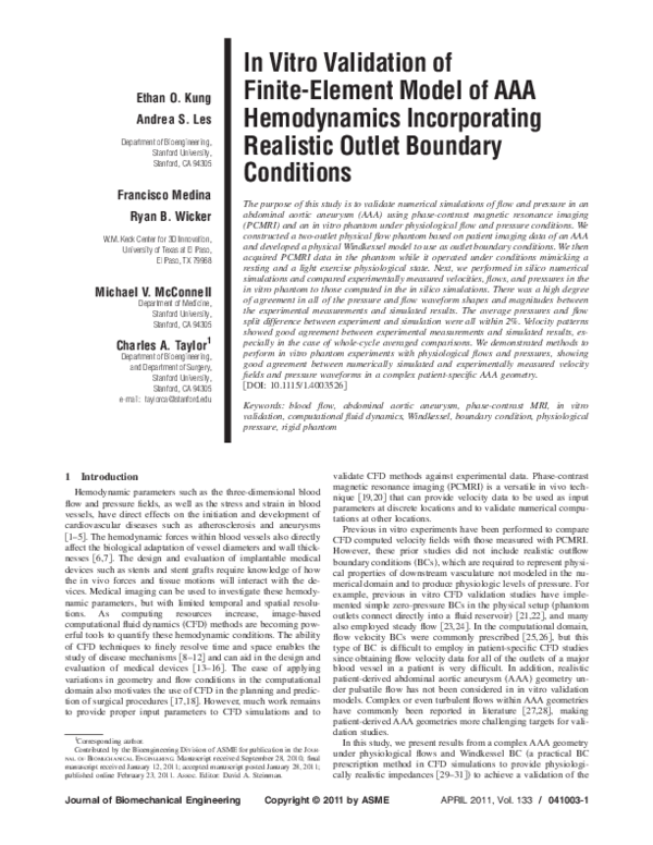(PDF) In Vitro Validation of Finite-Element Model of AAA Hemodynamics ...