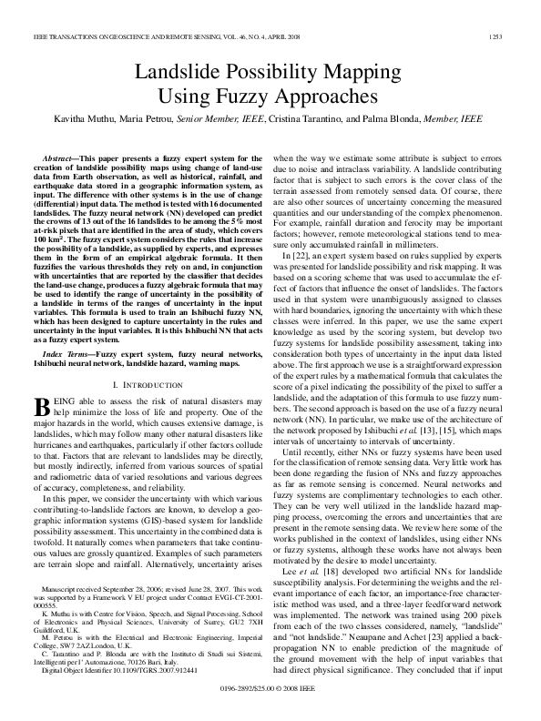 (PDF) Landslide Possibility Mapping Using Fuzzy Approaches