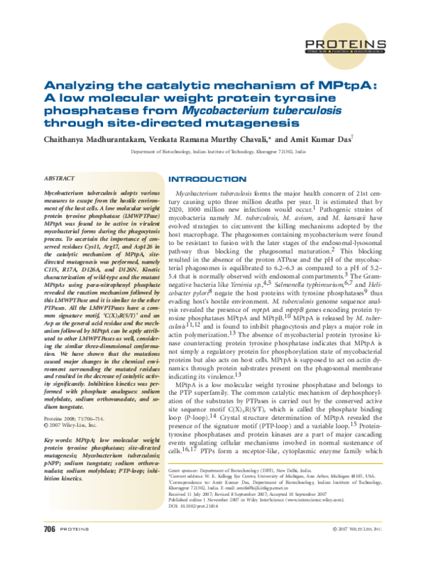 (PDF) Analyzing the catalytic mechanism of MPtpA: A low molecular ...